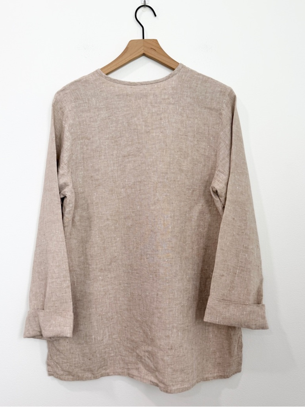 Flax 100% linen Button-down Tunic Top Lagenlook Tan Neutral Size Small - Picture 2 of 3